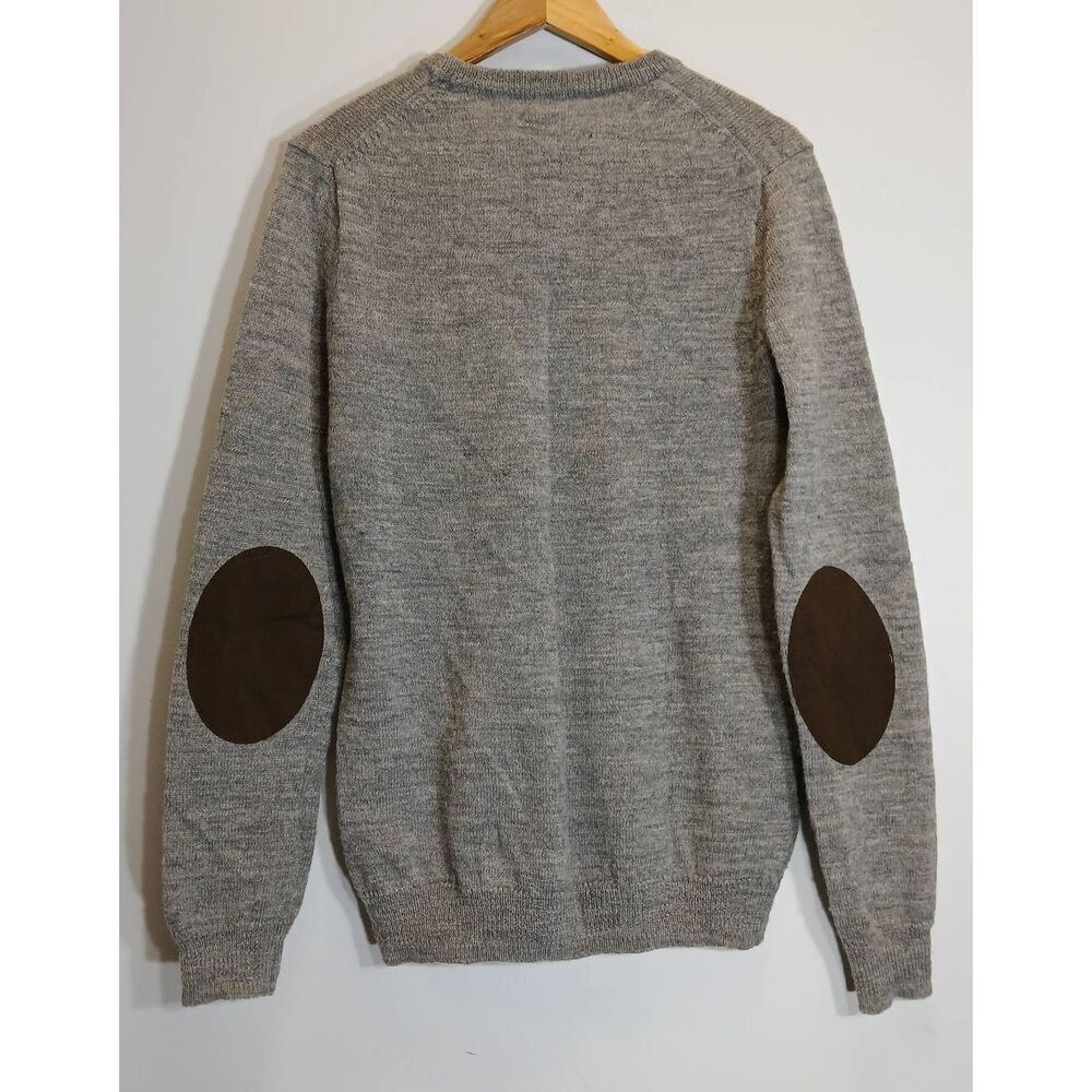 J.crew mens medium suede leather patch sweater wool brown gray classic timeless - Picture 1 of 9